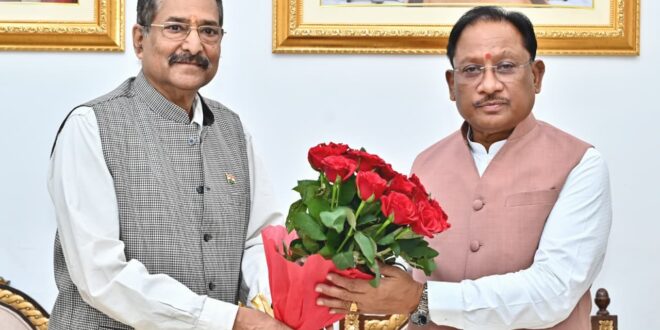 मुख्यमंत्री विष्णु देव साय से छत्तीसगढ़ राज्य पुलिस जवाबदेही प्राधिकरण के नव पदस्थ सदस्य राजीव श्रीवास्तव ने की सौजन्य भेंट….