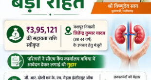 मुख्यमंत्री विष्णुदेव साय ने गंभीर किडनी रोगी के उपचार हेतु 3.95 लाख रुपये की सहायता राशि स्वीकृत की….