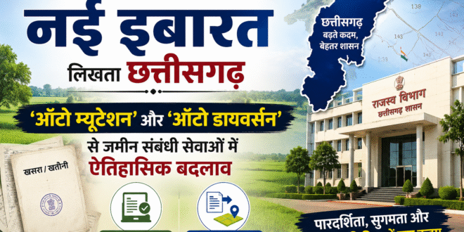 ​राजस्व सुधारों की नई इबारत लिखता छत्तीसगढ़: ‘ऑटो म्यूटेशन’ और ‘ऑटो डायवर्सन’ से जमीन संबंधी सेवाओं में ऐतिहासिक बदलाव