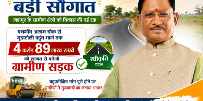 मुख्यमंत्री विष्णुदेव साय की बड़ी सौगात: बनगाँव आश्रम चौक से मुड़ाटोली तक बनेगी 4.89 करोड़ रुपये की सड़क…