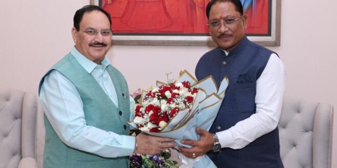 मुख्यमंत्री विष्णु देव साय ने केंद्रीय स्वास्थ्य मंत्री जे.पी. नड्डा से की सौजन्य भेंट, छत्तीसगढ़ में स्वास्थ्य सेवाओं के विस्तार और सुदृढ़ीकरण को लेकर हुई चर्चा….